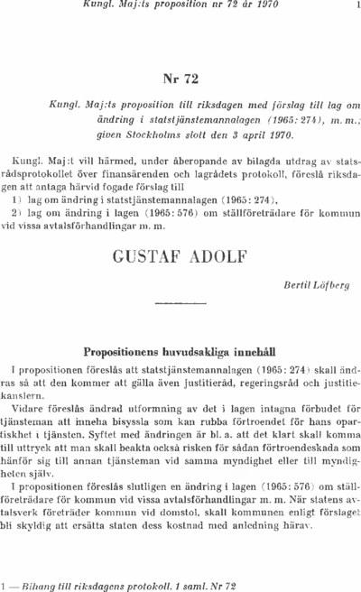 Omslaget till prop. 1970:72