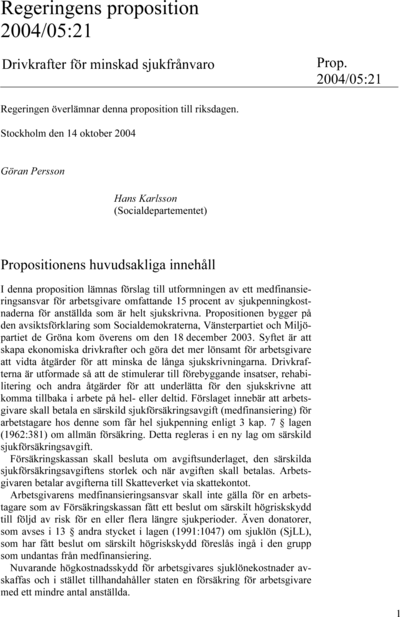 Omslaget till prop. 2004/05:21