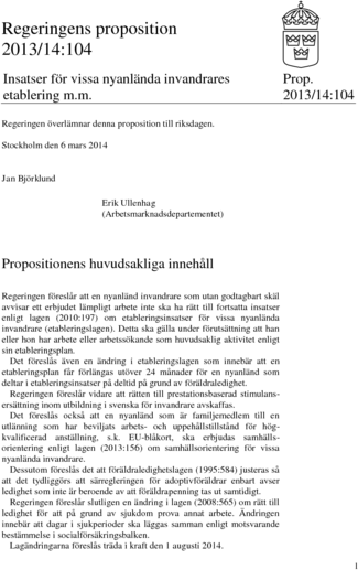 Omslaget till prop. 2013/14:104